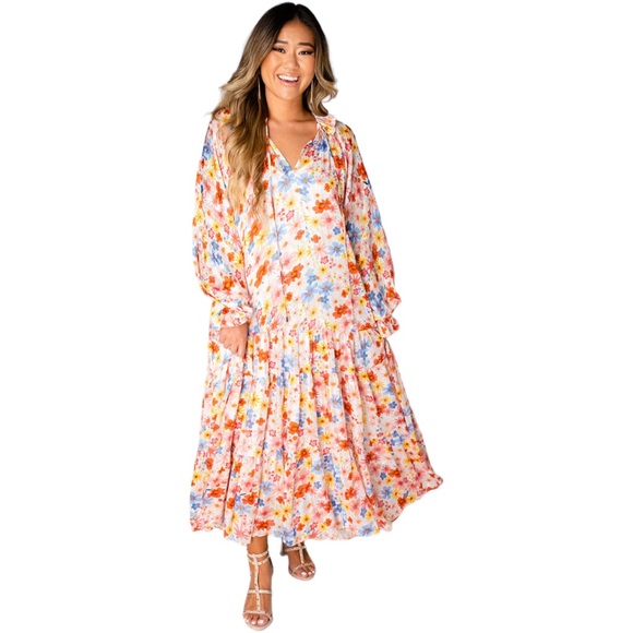 Buddy‎ Love Women's Large Greta Wild Floral Tiered Maxi Dress Long Sleeves - Picture 9 of 9